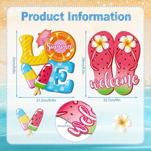 2 Pieces Ice Cream Sandbeach Hanging Sign Happy Summer Wood Sign Sweet Summer Wood Ornaments Summer Welcome Sign Door Wood Hanging Sign for Summer Holiday Party Home Door Wall Window Decor (Ice Cream) in Saudi Arabia