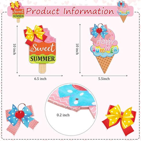 2 Pieces Ice Cream Sandbeach Hanging Sign Happy Summer Wood Sign Sweet Summer Wood Ornaments Summer Welcome Sign Door Wood Hanging Sign for Summer Holiday Party Home Door Wall Window Decor (Ice Cream) in Saudi Arabia
