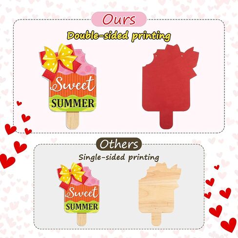 2 Pieces Ice Cream Sandbeach Hanging Sign Happy Summer Wood Sign Sweet Summer Wood Ornaments Summer Welcome Sign Door Wood Hanging Sign for Summer Holiday Party Home Door Wall Window Decor (Ice Cream) in Saudi Arabia