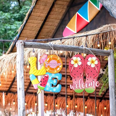 2 Pieces Ice Cream Sandbeach Hanging Sign Happy Summer Wood Sign Sweet Summer Wood Ornaments Summer Welcome Sign Door Wood Hanging Sign for Summer Holiday Party Home Door Wall Window Decor (Ice Cream) in Saudi Arabia