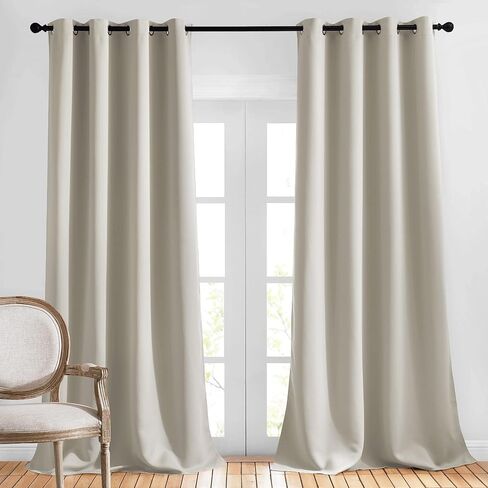 NICETOWN Room Darkening Curtains for Bedroom, Window Treatment Thermal Insulated Solid Grommet Window Treatments Sound Reducing for Living Room, Natural, Set of 2, W52 x L90 in Kuwait