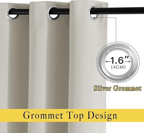 NICETOWN Room Darkening Curtains for Bedroom, Window Treatment Thermal Insulated Solid Grommet Window Treatments Sound Reducing for Living Room, Natural, Set of 2, W52 x L90 in Kuwait