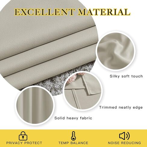 NICETOWN Room Darkening Curtains for Bedroom, Window Treatment Thermal Insulated Solid Grommet Window Treatments Sound Reducing for Living Room, Natural, Set of 2, W52 x L90 in Kuwait