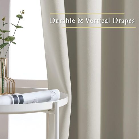 NICETOWN Room Darkening Curtains for Bedroom, Window Treatment Thermal Insulated Solid Grommet Window Treatments Sound Reducing for Living Room, Natural, Set of 2, W52 x L90 in Kuwait