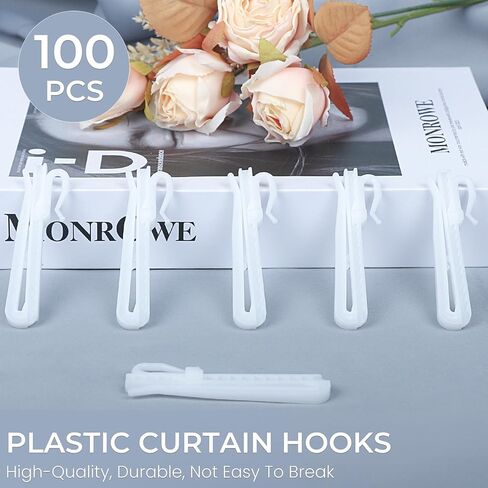 100 PCS Plastic Curtain Hooks, Adjustable Pinch Pleat Hooks, Ratchet System Pinch Pleat Curtain Hooks Pinch Pleated Curtain Drapery Pin Hook (85mm Plastic Adjust Hook) in Saudi Arabia