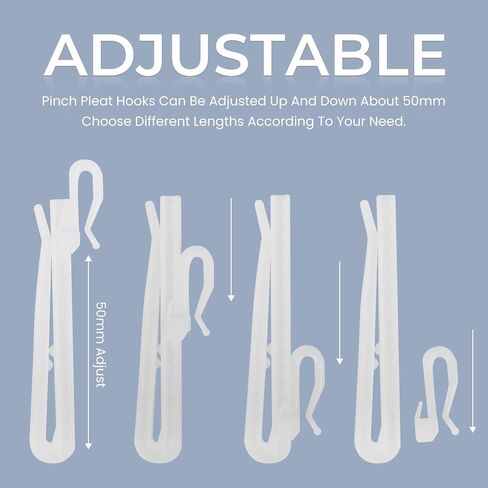 100 PCS Plastic Curtain Hooks, Adjustable Pinch Pleat Hooks, Ratchet System Pinch Pleat Curtain Hooks Pinch Pleated Curtain Drapery Pin Hook (85mm Plastic Adjust Hook) in Saudi Arabia