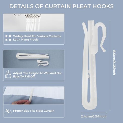100 PCS Plastic Curtain Hooks, Adjustable Pinch Pleat Hooks, Ratchet System Pinch Pleat Curtain Hooks Pinch Pleated Curtain Drapery Pin Hook (85mm Plastic Adjust Hook) in Saudi Arabia