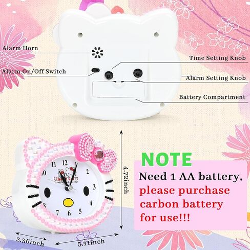 ساعة كارتون كيتي - ساعة منبه صغيرة من أحجار الراين اللامعة للفتيات والأطفال، أحجار كريمة، ساعة منبه DIY هدية عيد ميلاد لساعة الاتصال الصباحية لغرفة النوم، سطح المكتب، المنزل والمكتب، قطعة فنية تزيينية in Kuwait