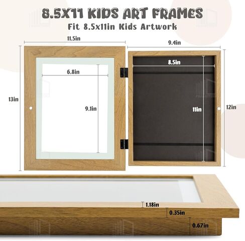 Frametory، إطارات عمل فنية للأطفال قابلة للتغيير، إطارات فنية للأطفال مقاس 8.5x11 تعرض فتحة أمامية للأطفال للمشاريع الفنية للأطفال والحرف المدرسية، معلقة على الحائط أفقيًا وعموديًا إكرو (عبوتان) in Kuwait