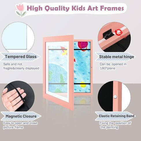 Frametory، إطارات عمل فنية للأطفال قابلة للتغيير، إطارات فنية للأطفال مقاس 8.5x11 تعرض فتحة أمامية للأطفال للمشاريع الفنية للأطفال والحرف المدرسية، معلقة على الحائط أفقيًا وعموديًا إكرو (عبوتان) in Kuwait