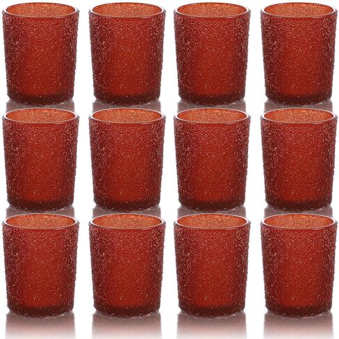 Tealight Glass Votive Candle Holders - 12 PCS Handmade Tea Light Holder Set, Ideal Candle Jars for Home Decor, Table Centerpieces, Wedding Decor and Dinner Party (Red, Granule) in Saudi Arabia