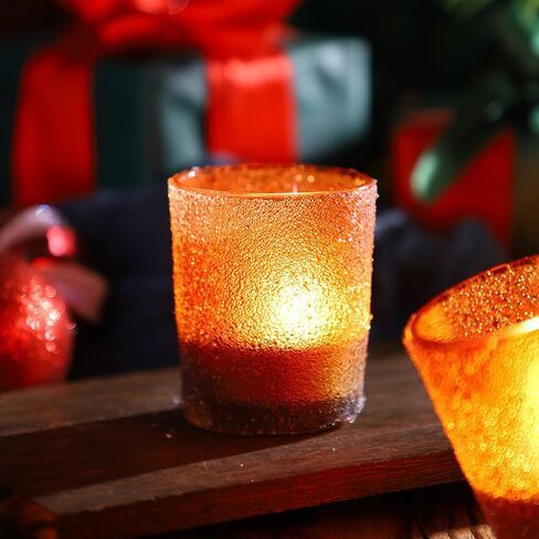 Tealight Glass Votive Candle Holders - 12 PCS Handmade Tea Light Holder Set, Ideal Candle Jars for Home Decor, Table Centerpieces, Wedding Decor and Dinner Party (Red, Granule) in Saudi Arabia