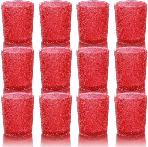 Tealight Glass Votive Candle Holders - 12 PCS Handmade Tea Light Holder Set, Ideal Candle Jars for Home Decor, Table Centerpieces, Wedding Decor and Dinner Party (Red, Granule) in Saudi Arabia