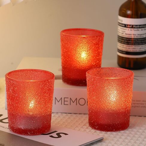 Tealight Glass Votive Candle Holders - 12 PCS Handmade Tea Light Holder Set, Ideal Candle Jars for Home Decor, Table Centerpieces, Wedding Decor and Dinner Party (Red, Granule) in Saudi Arabia