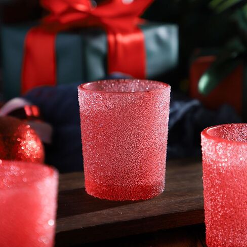 Tealight Glass Votive Candle Holders - 12 PCS Handmade Tea Light Holder Set, Ideal Candle Jars for Home Decor, Table Centerpieces, Wedding Decor and Dinner Party (Red, Granule) in Saudi Arabia