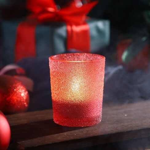 Tealight Glass Votive Candle Holders - 12 PCS Handmade Tea Light Holder Set, Ideal Candle Jars for Home Decor, Table Centerpieces, Wedding Decor and Dinner Party (Red, Granule) in Saudi Arabia