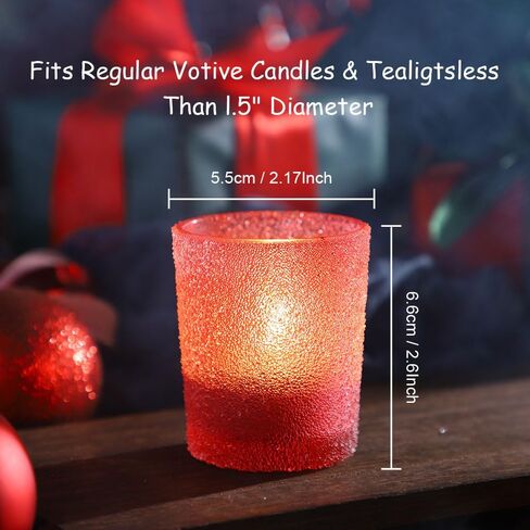 Tealight Glass Votive Candle Holders - 12 PCS Handmade Tea Light Holder Set, Ideal Candle Jars for Home Decor, Table Centerpieces, Wedding Decor and Dinner Party (Red, Granule) in Saudi Arabia