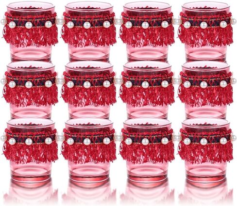 Tealight Glass Votive Candle Holders - 12 PCS Handmade Tea Light Holder Set, Ideal Candle Jars for Home Decor, Table Centerpieces, Wedding Decor and Dinner Party (Red, Granule) in Saudi Arabia