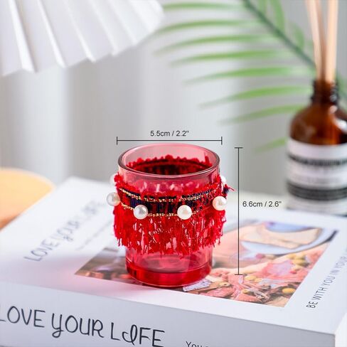 Tealight Glass Votive Candle Holders - 12 PCS Handmade Tea Light Holder Set, Ideal Candle Jars for Home Decor, Table Centerpieces, Wedding Decor and Dinner Party (Red, Granule) in Saudi Arabia