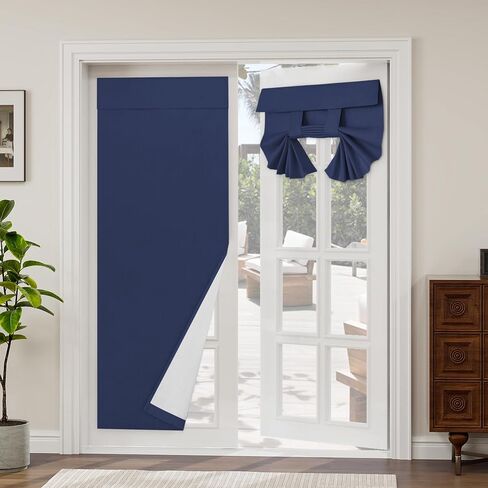 Easy-Going 100% Blackout Door Curtains, Linen Look French Door Blind Window Covering, Thermal Insulated Privacy Tie Up Front Door Curtains for Glass Door, 1 Panel, 26x68 inch, Natural in Saudi Arabia