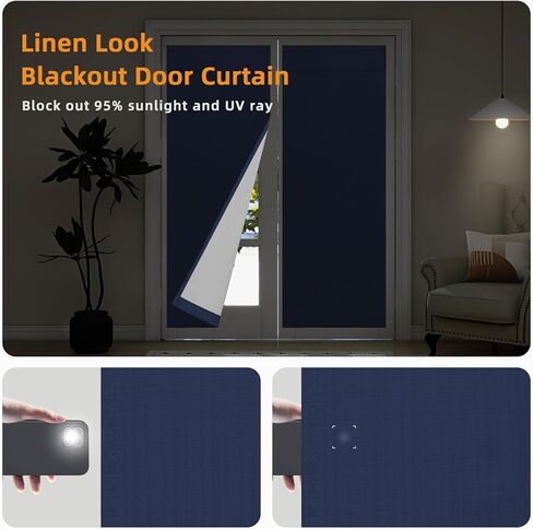 Easy-Going 100% Blackout Door Curtains, Linen Look French Door Blind Window Covering, Thermal Insulated Privacy Tie Up Front Door Curtains for Glass Door, 1 Panel, 26x68 inch, Natural in Saudi Arabia