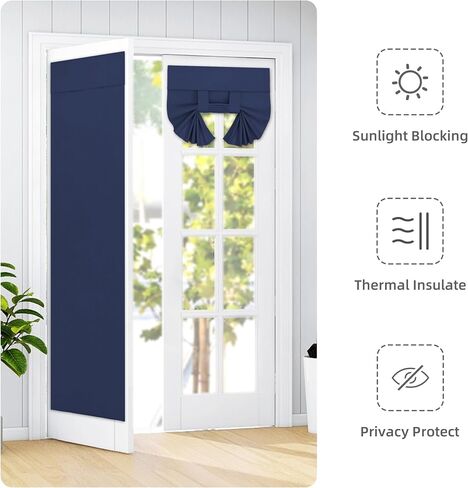 Easy-Going 100% Blackout Door Curtains, Linen Look French Door Blind Window Covering, Thermal Insulated Privacy Tie Up Front Door Curtains for Glass Door, 1 Panel, 26x68 inch, Natural in Saudi Arabia