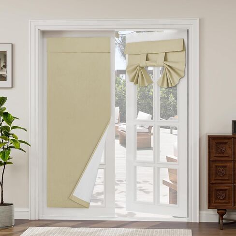 Easy-Going 100% Blackout Door Curtains, Linen Look French Door Blind Window Covering, Thermal Insulated Privacy Tie Up Front Door Curtains for Glass Door, 1 Panel, 26x68 inch, Natural in Saudi Arabia