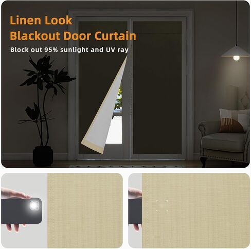 Easy-Going 100% Blackout Door Curtains, Linen Look French Door Blind Window Covering, Thermal Insulated Privacy Tie Up Front Door Curtains for Glass Door, 1 Panel, 26x68 inch, Natural in Saudi Arabia