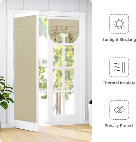 Easy-Going 100% Blackout Door Curtains, Linen Look French Door Blind Window Covering, Thermal Insulated Privacy Tie Up Front Door Curtains for Glass Door, 1 Panel, 26x68 inch, Natural in Saudi Arabia