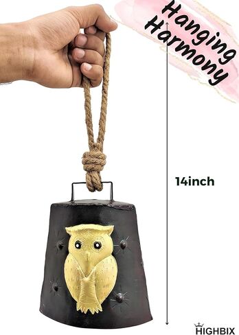 HIGHBIX بومة عيد الميلاد معلقة هارموني معدنية مرسومة يدويًا جرس ديكور احتفالي على حبل in Kuwait