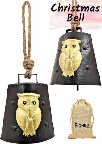 HIGHBIX بومة عيد الميلاد معلقة هارموني معدنية مرسومة يدويًا جرس ديكور احتفالي على حبل in Kuwait