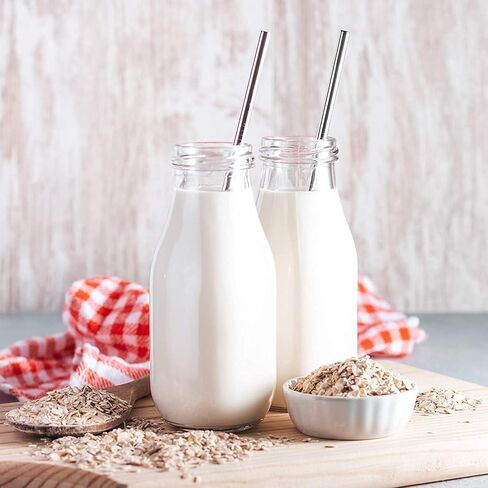 12 قطعة من الزجاجات الزجاجية بأغطية سعة 12 أونصة من سوبرليل، زجاجة حليب قابلة لإعادة الاستخدام مع مصاصة وملاحظات لاصقة، تستخدم للأطفال والكبار، الخيار الأول للعشاء والحفلات. in Kuwait