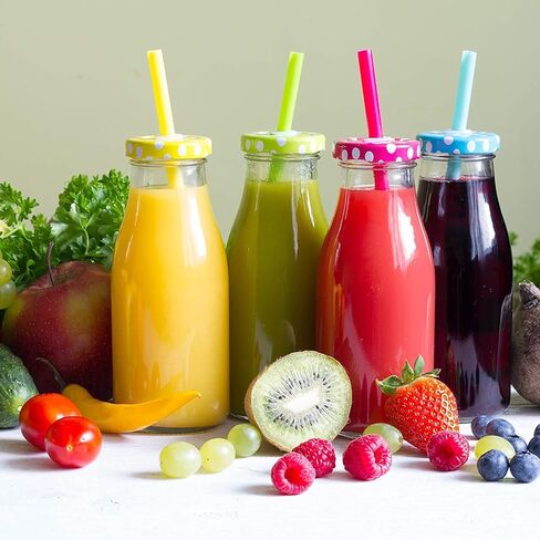 12 قطعة من الزجاجات الزجاجية بأغطية سعة 12 أونصة من سوبرليل، زجاجة حليب قابلة لإعادة الاستخدام مع مصاصة وملاحظات لاصقة، تستخدم للأطفال والكبار، الخيار الأول للعشاء والحفلات. in Kuwait