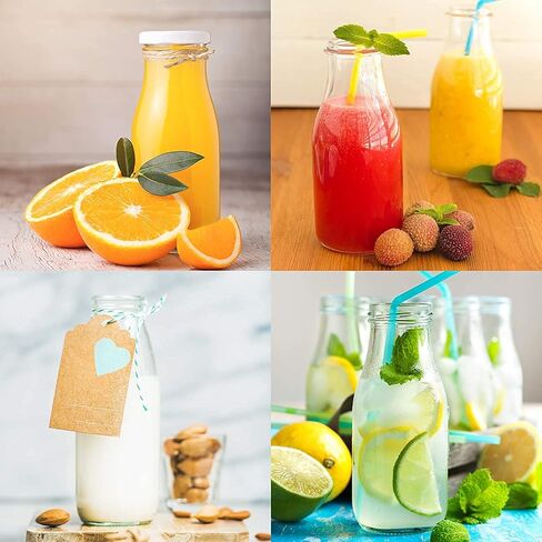 12 قطعة من الزجاجات الزجاجية بأغطية سعة 12 أونصة من سوبرليل، زجاجة حليب قابلة لإعادة الاستخدام مع مصاصة وملاحظات لاصقة، تستخدم للأطفال والكبار، الخيار الأول للعشاء والحفلات. in Kuwait