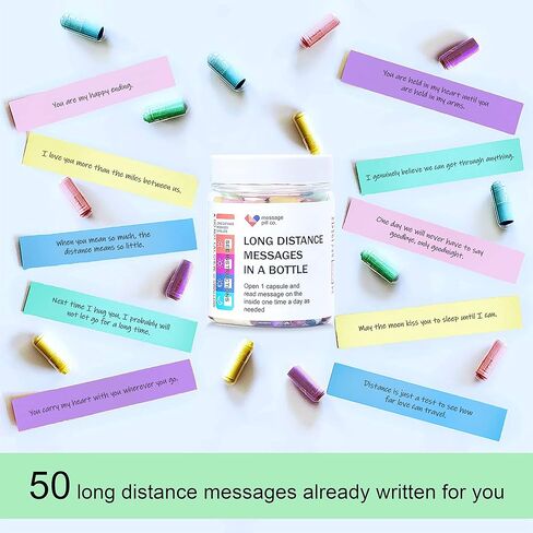 هدايا علاقات المسافات الطويلة، رسائل حب في زجاجة هدية لصديقك أو صديقتك (50 قطعة) كبسولات حب مكتوبة مسبقًا في وعاء بلاستيكي in Kuwait