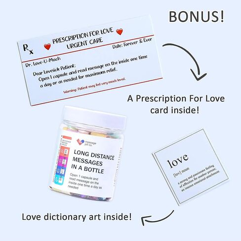 هدايا علاقات المسافات الطويلة، رسائل حب في زجاجة هدية لصديقك أو صديقتك (50 قطعة) كبسولات حب مكتوبة مسبقًا في وعاء بلاستيكي in Kuwait