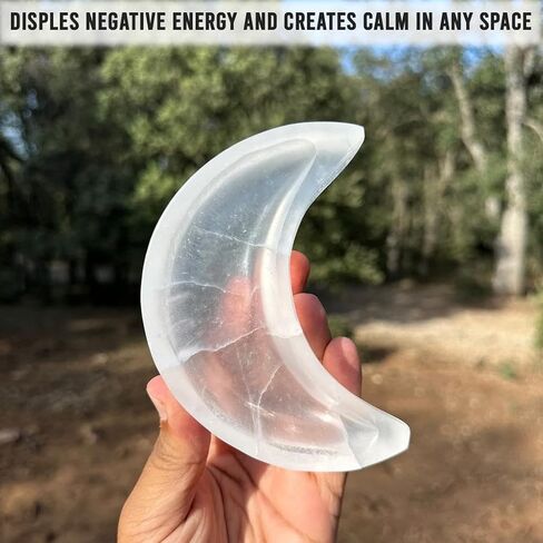White Selenite Charging Bowl - Selenite Bowl Moon Shape Moroccan, Selenite Crystals Holder for Cleansing, Charging, Smudging, Healing, Decoration in Saudi Arabia