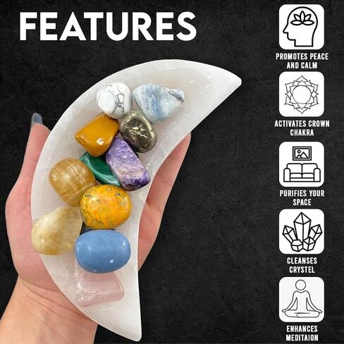 White Selenite Charging Bowl - Selenite Bowl Moon Shape Moroccan, Selenite Crystals Holder for Cleansing, Charging, Smudging, Healing, Decoration in Saudi Arabia