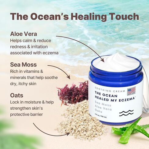 Natural Soothing Cream - Sea Moss Colloidal Oats - for Eczema Psoriasis Prone Skin - Minerals from The Sea - for Sensitive Skin - Hydrating Eczema Cream for Dry Skin (4 Oz) in Saudi Arabia