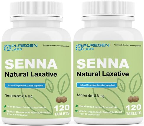 Puregen Labs Senna 8.6 mg Tablets (120 Count) – Natural Sennosides Vegetable Laxative for Constipation, Bloating, Gas, Irregularity Relief in Saudi Arabia
