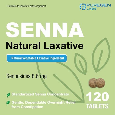 Puregen Labs Senna 8.6 mg Tablets (120 Count) – Natural Sennosides Vegetable Laxative for Constipation, Bloating, Gas, Irregularity Relief in Saudi Arabia