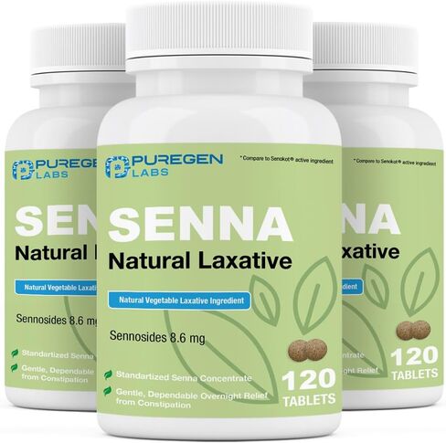 Puregen Labs Senna 8.6 mg Tablets (120 Count) – Natural Sennosides Vegetable Laxative for Constipation, Bloating, Gas, Irregularity Relief in Saudi Arabia