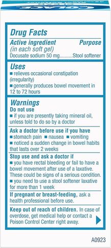 Colace Clear Stool Softener Soft Gel Capsules Constipation Relief 50mg Docusate Sodium Doctor Recommended 42ct in Kuwait