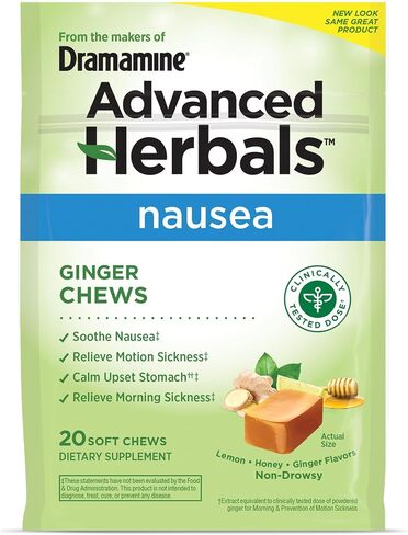 Dramamine Ginger Chews, Nausea Relief Soft Chews Lemon-Honey-Ginger, 6 Count, 12 Pack in Saudi Arabia