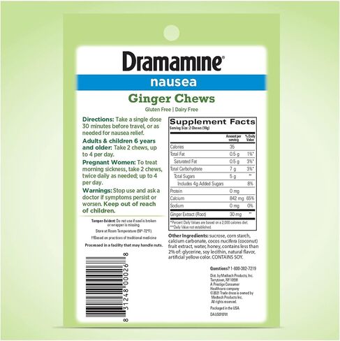Dramamine Ginger Chews, Nausea Relief Soft Chews Lemon-Honey-Ginger, 6 Count, 12 Pack in Saudi Arabia