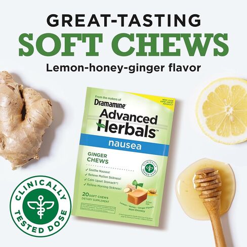 Dramamine Ginger Chews, Nausea Relief Soft Chews Lemon-Honey-Ginger, 6 Count, 12 Pack in Saudi Arabia