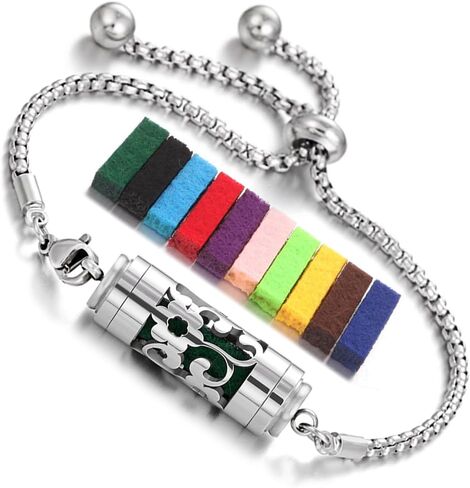 سوار موزع الزيوت العطرية من جين سمايل: قلادة أنيقة من الفولاذ المقاوم للصدأ، تطلق العنان لقوة العلاج العطري، مجموعة هدايا فريدة، XL105-1 in Kuwait