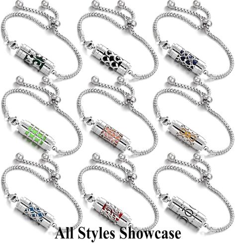 سوار موزع الزيوت العطرية من جين سمايل: قلادة أنيقة من الفولاذ المقاوم للصدأ، تطلق العنان لقوة العلاج العطري، مجموعة هدايا فريدة، XL105-1 in Kuwait