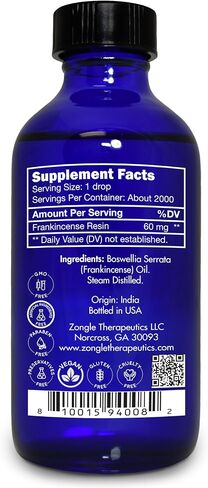 Pure Frankincense Essential Oil by Zongle – Supplement, 100% Pure Natural, Therapeutic & Food Grade Boswellia Serrata for Pain, Skin, Face, Knee, Edible, Ingestible, Oral Use – 4 OZ in Saudi Arabia