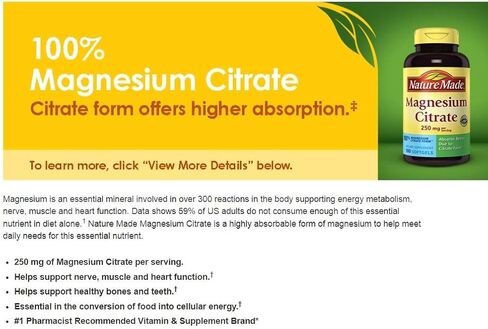 Nature Made Magnesium Citrate 250 mg Dietary Supplement (Netcount 180 Soft Gels), 180Count in Saudi Arabia